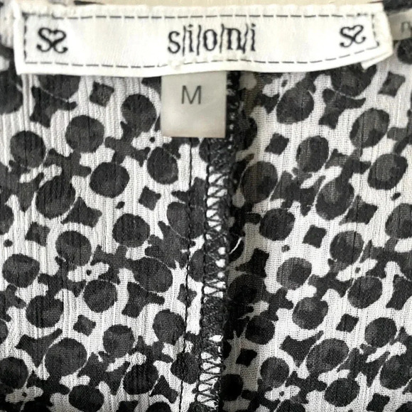 SIONI | Black and White Cold Shoulder Ruffle Trim Layered Poncho Top Size M - Picture 5 of 6